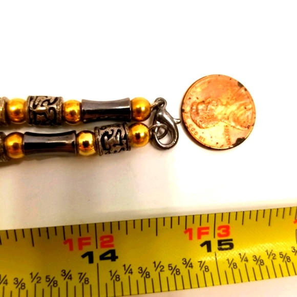 Pyrite Hematite Gold Polished Carved  Beads 28 Inch Long Vintage Opera Necklace! - Picture 5 of 7